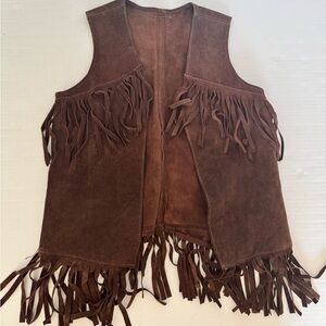 VTG Brown Suede Fringe Vest 70’s Small/ Medium Hippie Boho unisex